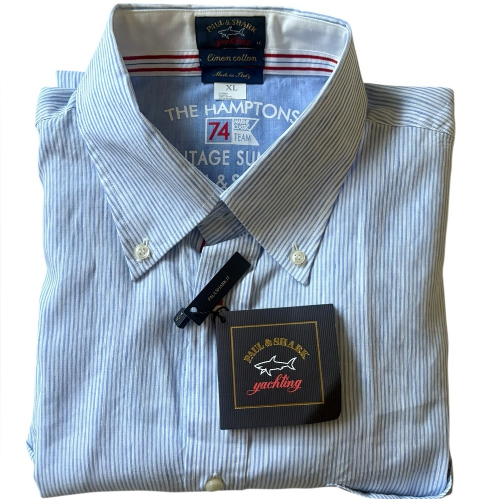 NWT Paul & Shark Yachting The Hamptons Vintage Summer Cotton Striped Shirt XL